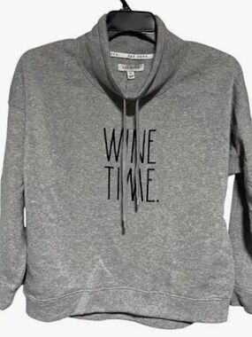 Rae Dunn Gray "WINE TIME." Funnel Neck Sweatshirt